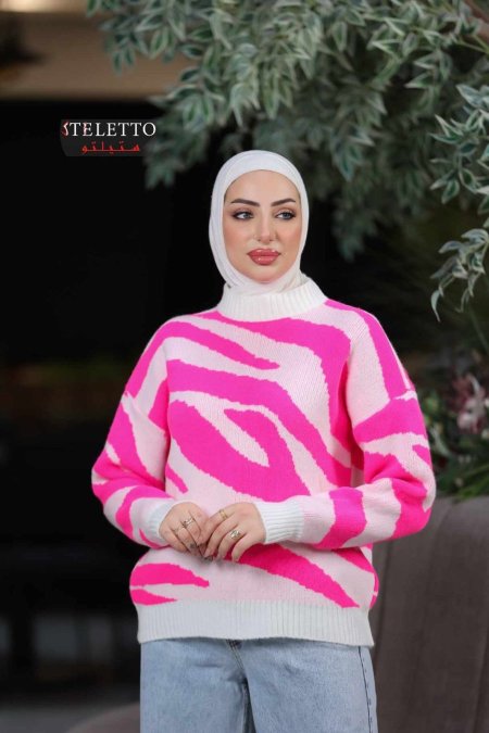 بلوز فوشي مع اوف وايت ONE SIZE